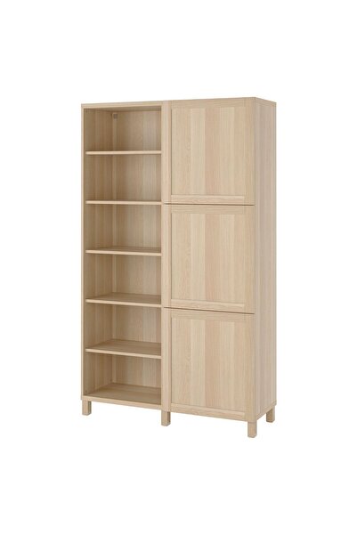 IKEA kapaklı kitaplık, ağartılmış meşe görünümlü, 120x42x202 cm, HANVIKEN