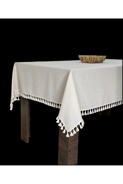 PAZARSEN مفرش طاولة مصنوع من الكتان مصنوع من القطن بنسبة 100% باللون البيج - مربع ومستطيل