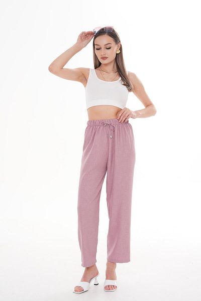 ŞİMAL Women's Rope Detailed Sofia Linen Trousers 250008   -