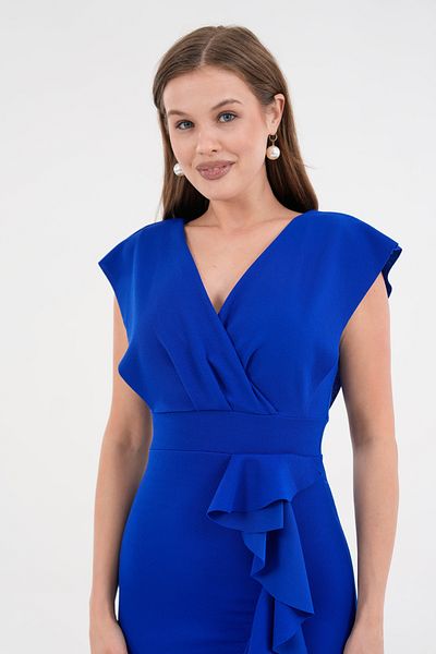 vuvutasarım Rochie de seară pentru femei, din țesătură flexibilă creponată, cu decolteu dublu, cu volan, rochie de absolvire 583160