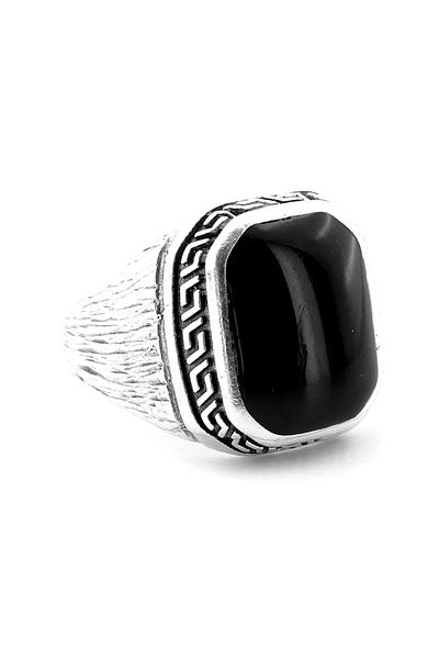 Solfera Classic Brass Adjustable Men's Ring with Black Quadrilateral Embossing Motif Rg077