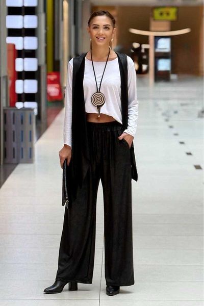 Nevin Kaya Moda Μαύρο δερμάτινο παντελόνι