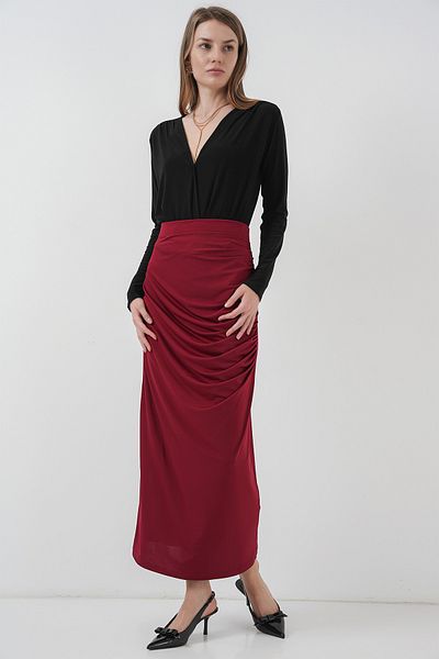 Bigdart 8035 Fusta Midi adunată - Roșu Claret