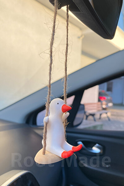 Root Made Swinging Duck Rearview Mirror Ornament Vehicle Accessory Duck on the Swing Vehicle Ornament