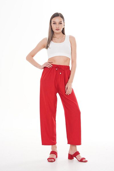 ŞİMAL Women's Rope Detailed Sofia Linen Trousers 250008   -