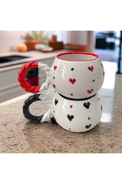 SeraCEY 2 ‘ Li Örgü Kulp Baloncuk Özel Kabartmalı SEVGİLİ El İşlemeli Seramik...