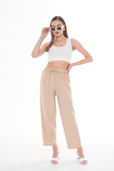 ŞİMAL Women's Rope Detailed Sofia Linen Trousers 250008   -