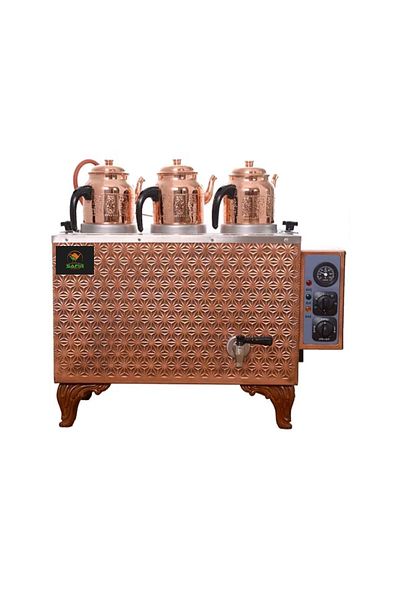 SAFİR 3-Burner Copper Tea Stove with Teapot and Electric, Office Ets