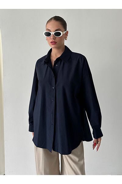 Laluvia Cămașă din popelin bleumarin - 4393