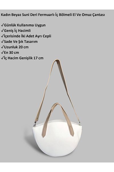 ESNEVA Geantă de mână și de umăr pentru femei, model Half Moon, albă, cu textura moale, cu fermoar și compartiment interior