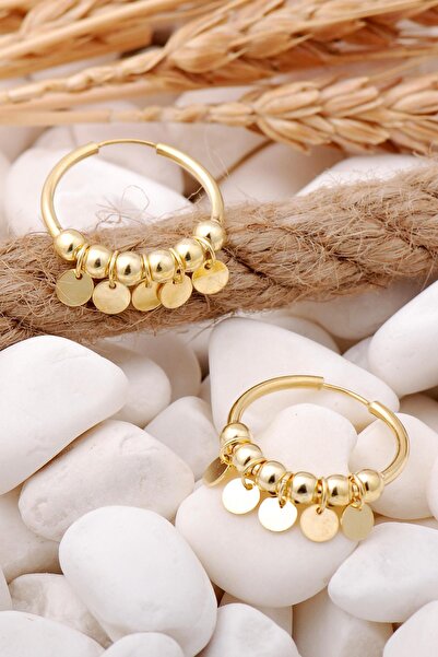 Sümer Telkari Pullu Altın Yaldızlı Gümüş Halka Küpe 5707