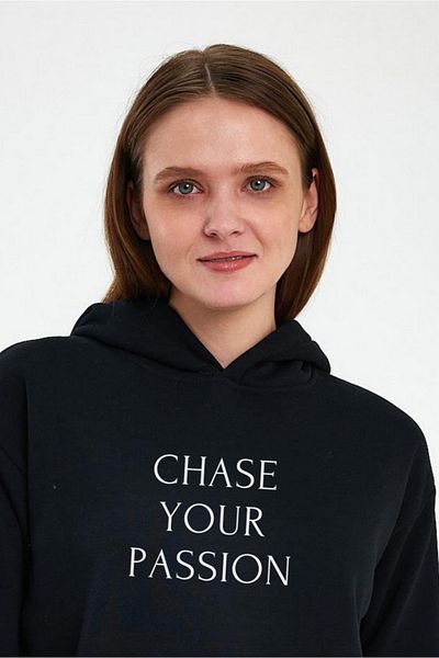 FİHA /2502-Unisex Printed Charted Hooded Sweat - Black