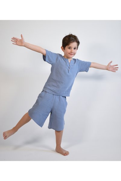 I.ZOYA V-Neck Muslin Shirt and Shorts Set