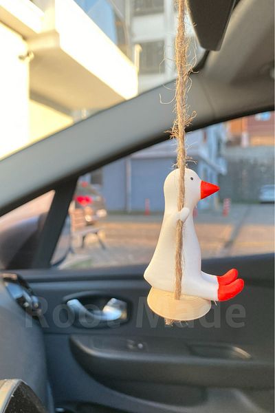 Root Made Swinging Duck Rearview Mirror Ornament Vehicle Accessory Duck on the Swing Vehicle Ornament