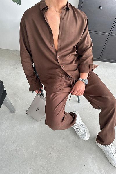 HAFKAGİYİM Καφέ Lyocell Fabric Basic Relaxed πουκάμισο