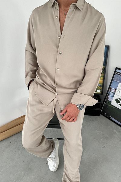 HAFKAGİYİM Basic Stone Lyocell Fabric - Πουκάμισο με χαλαρή εφαρμογή