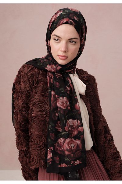 Fresh Dried Rose - Wild Rose Patterned Voile Shawl