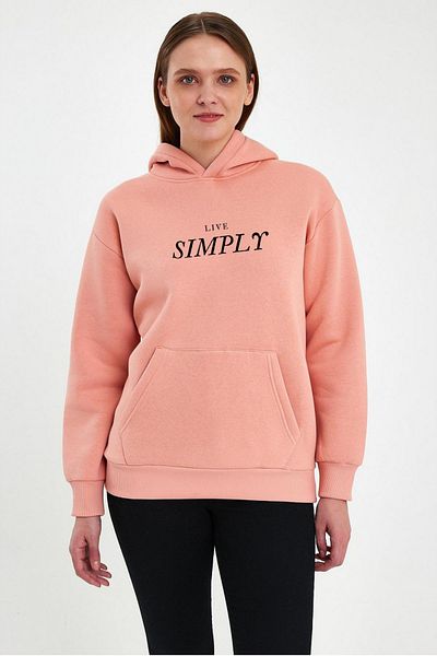 FİHA Unisex Printed Raised Hooded Sweat Apricot /2507