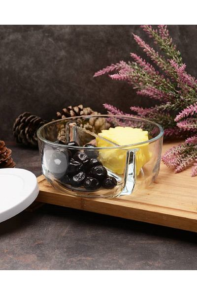 Paşabahçe Two Compartment Glass Breakfast Storage Container with Lid - 2 Pieces