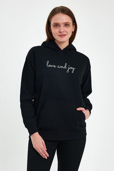 FİHA /2504-Unisex Printed Charted Hooded Sweat - Black