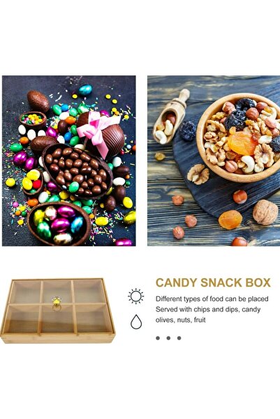 morponi 6 Compartments Bamboo Snack Bowl with Clear Acrylic Lid Breakfast Presentation Storage Box Kitchen Organizer