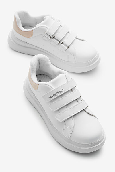 Tonny Black Children's Unisex White Powder Eva Faylon Sole Three Velcro Sneakers