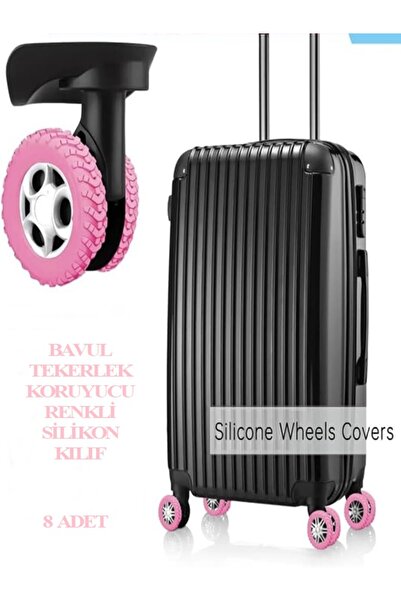 Arzu Güzel Cosmetics 8 Adet Renkli Silikon Bavul Tekerlek Koruyucu Kılıf, Gür...