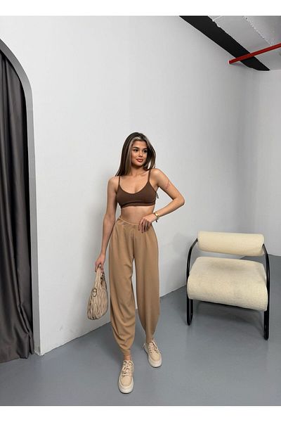 TunaBlogg Scuba Crepe - Fabric Shalwar - Model Balloon Trousers - Milk Coffee