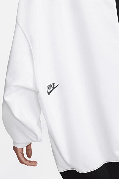 Nike Sportswear Crew Oversize Hanorac Femei Wide Fit Hanorac Negru Alb