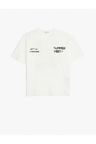 Koton Printed Back Summer Themed Crew Neck Short Sleeve T-Shirt