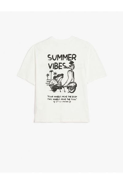 Koton Printed Back Summer Themed Crew Neck Short Sleeve T-Shirt