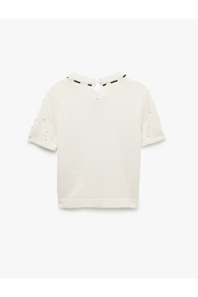 Koton Pulover din tricot cu fundă, cu mânecă scurtă, cu detaliu de perle