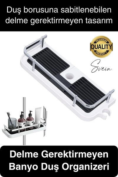 Svein Organizator de raft de duș pentru baie, din plastic durabil, alb, fără perforare, organizator de șampon pentru săpun