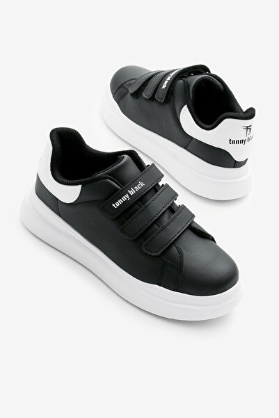 Tonny Black Children's Unisex Black and White Eva Faylon Sole Three Velcro Sneakers