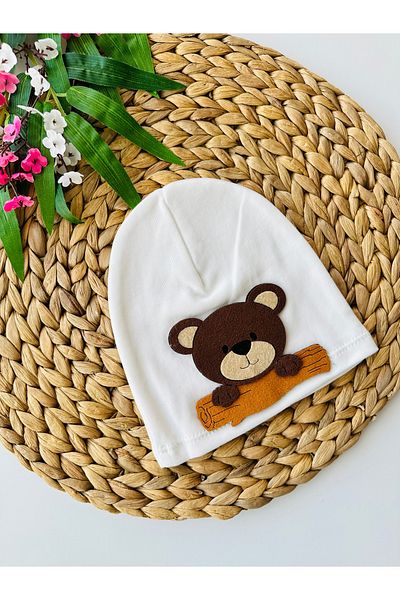 bioaksesuar White Boy Girl Baby Kids Luxury Teddy Bear Figure Combed Cotton Beanie Hat