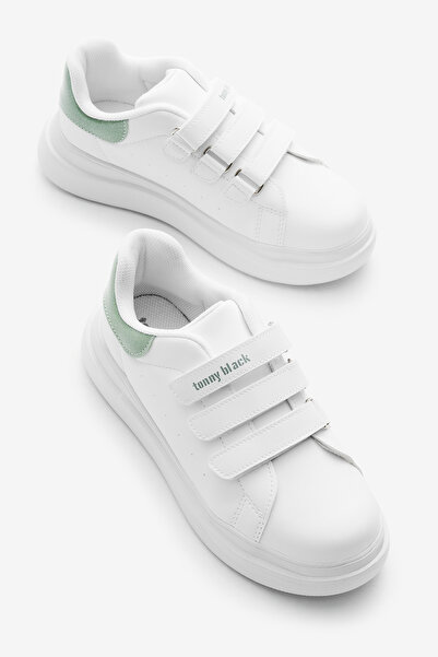 Tonny Black Children's Unisex White Aqua Green Eva Faylon Sole Three Velcro Sneakers