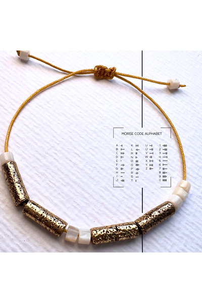 Points d'Amour Bracelet Doğal Sedef ve Lav Taşlı Kişiselleştirilebilir Mors Alfabesi Bileklik