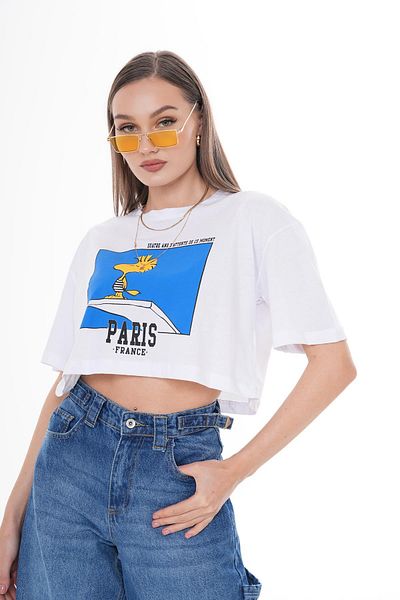 ŞİMAL Tricou casual de damă cu decolteu rotund cu imprimeu în față 250124   -