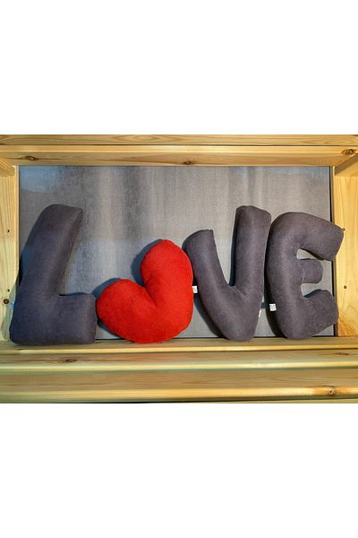 Cats&Kids Love Design Letter Pillow Set - Smoked/Red