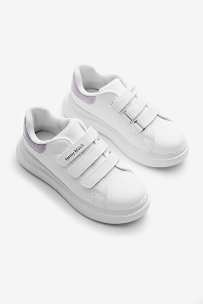 Tonny Black Children's Unisex White Lilac Eva Faylon Sole Three Velcro Sneakers