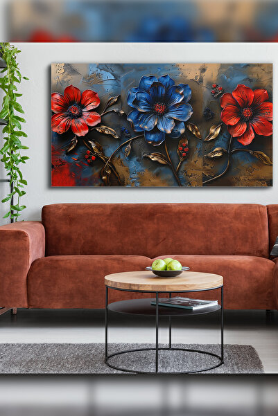 Evinemoda Plavo Crveni Cvet Jednodijelni Kanvas - Slika na Kanvasu