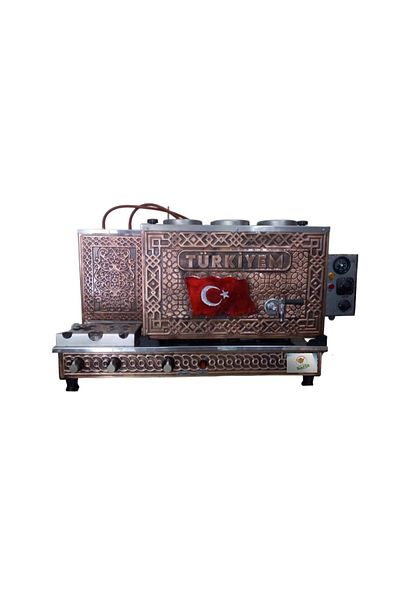 SAFİR Copper Tea Stove with 3 Teapot - Turkiem Turkish Flag Model with Tube Tea Samovar Ets