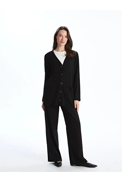 LC Waikiki LCW Grace Siyah V Yaka Düz Uzun Kollu Kadın Hırka