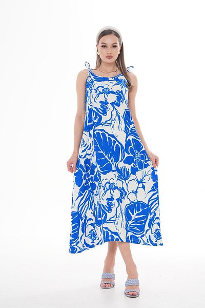 ŞİMAL Women's Leaf Print Strap Lacing Detail Long Dress 250070   -