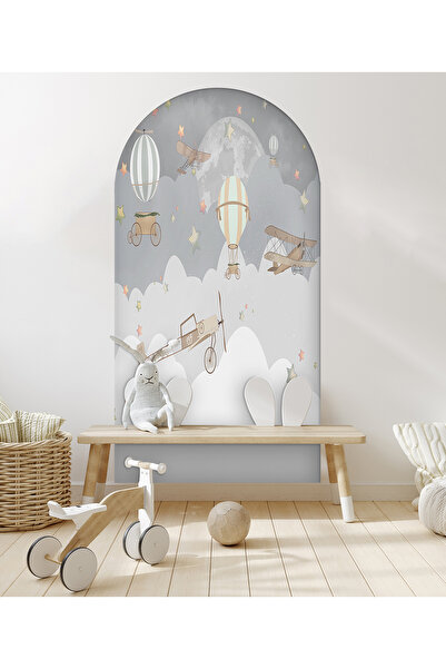 poster marketi Kendinden Yapışkanlı Yıldızlı Gece ve Uçak Duvar Kağıdı - Çocu...