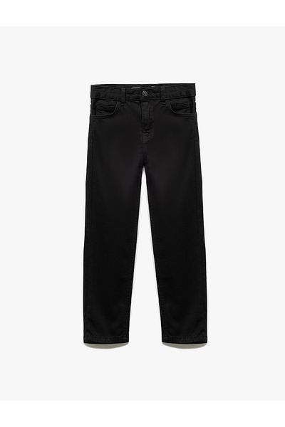 Koton Cotton Adjustable Elastic Waist Black Boy Jean Trousers 5Skb40028Td