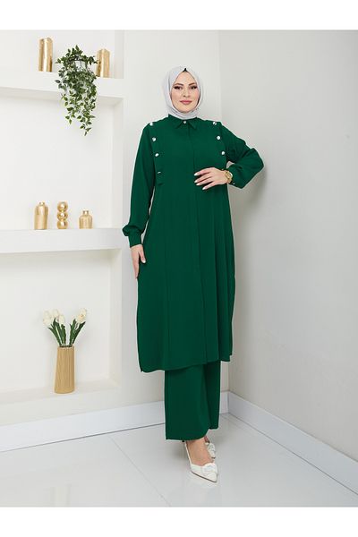 EFSUN MODA Σετ μακρύ πουκάμισο Battal Hijab Emerald