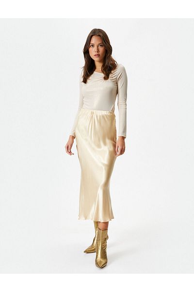 Koton A-Linie Midi-Satin-Rock mit Standard-Taille
