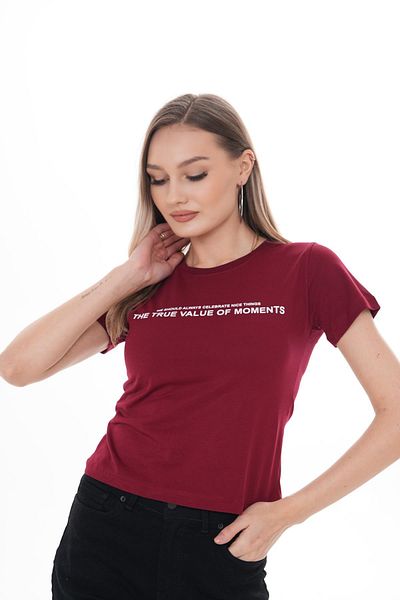 ŞİMAL Tricou de damă cu decolteu rotund cu text imprimat pe față 250106   -