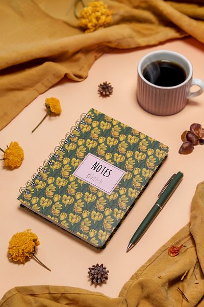 My Mia Art Magnolia-Mini Hard Cover Spiral Notebook, 12X17 cm